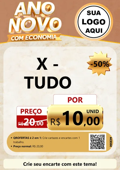 Modelo de Cartaz para Cartaz A4 Vertical com o tema Ano Novo Com Economia para Hamburgueria