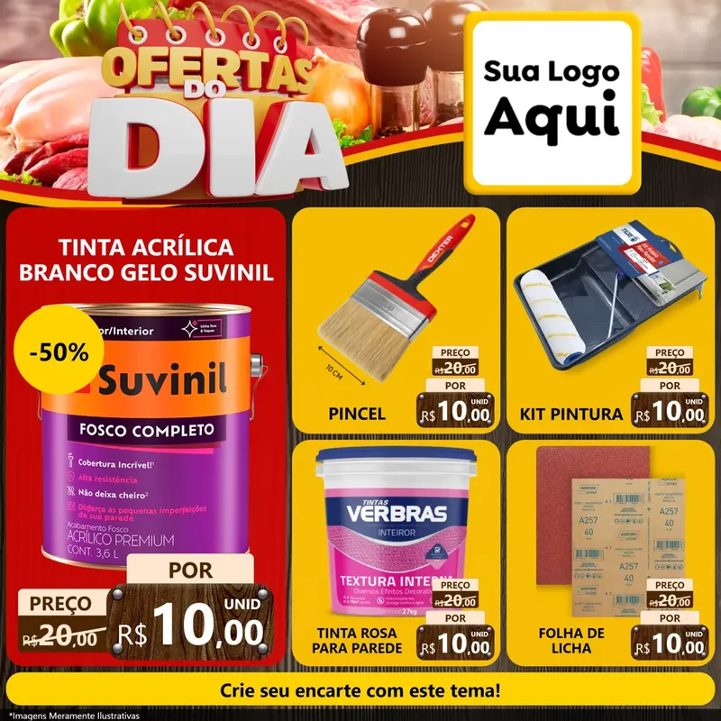 Modelo de Rede Social para Feed Facebook com o tema Ofertas do Dia para Tintas e Ferramentas