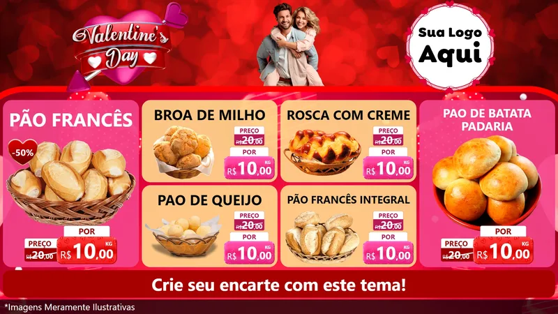 Modelo de TV para TV Horizontal com o tema Valentine's Day para Padaria