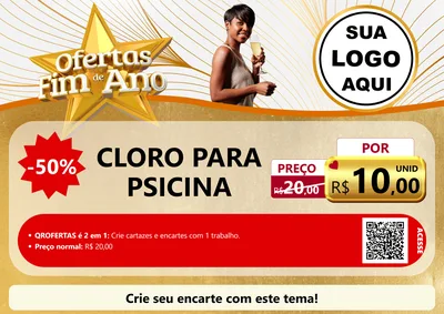 Modelo de Cartaz para Cartaz A4 Horizontal com o tema Ofertas Fim de Ano para Produtos para Piscina