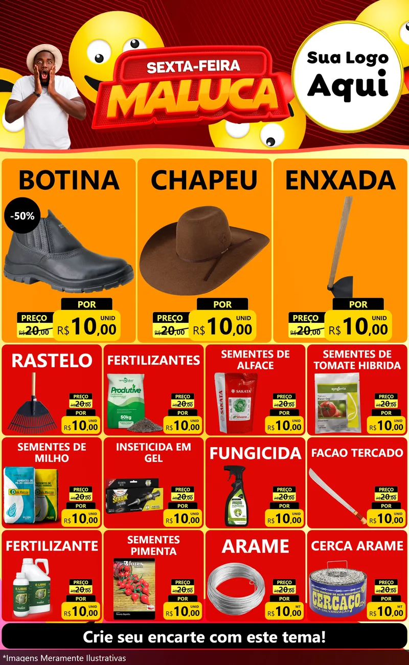 Modelo de Encarte para Encarte Grande com o tema Sexta-feira Maluca para Agropecuária
