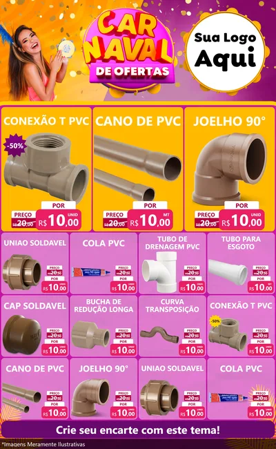 Modelo de Encarte para Encarte Grande com o tema Carnaval de Ofertas para Tubos e conexões