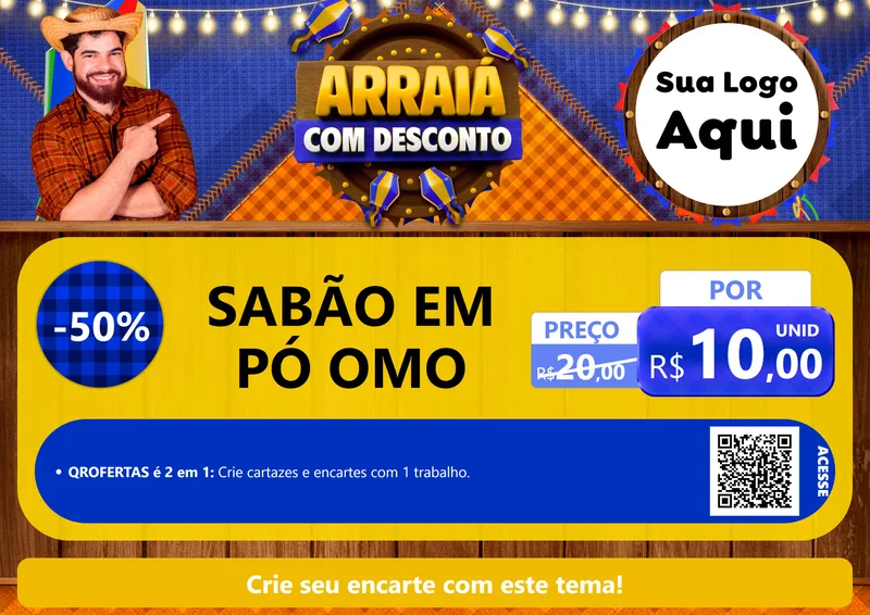 Modelo de Cartaz para Cartaz A4 Horizontal com o tema Arraiá Com Desconto para Produtos de Limpeza