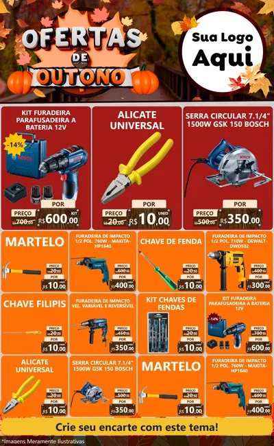 Modelo de Encarte para Encarte Grande com o tema Ofertas de Outono para Maquinas e Ferramentas