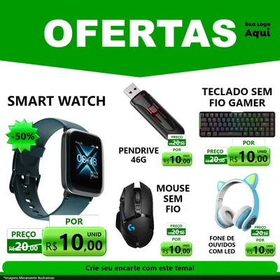 Modelo de Rede Social para Feed Facebook com o tema Ofertas Verde Cartaz para Informática
