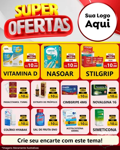 Modelo de Rede Social para Feed Instagram com o tema Super Ofertas para Farmácia