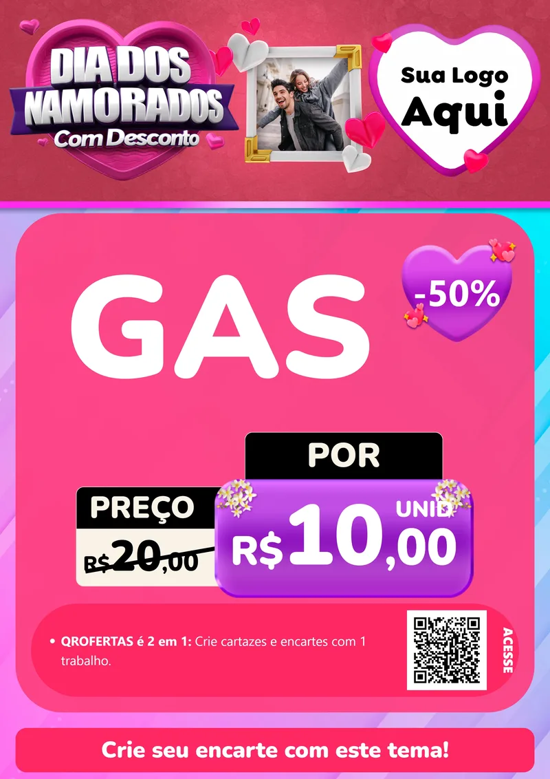 Modelo de Cartaz para Cartaz A4 Vertical com o tema Dia Dos Namorados Com Desconto para Água e gás
