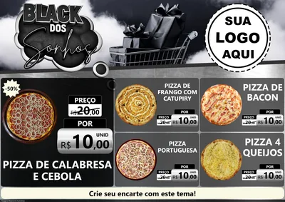 Modelo de Encarte para Encarte A4 Horizontal com o tema Black dos Sonhos para Pizzaria