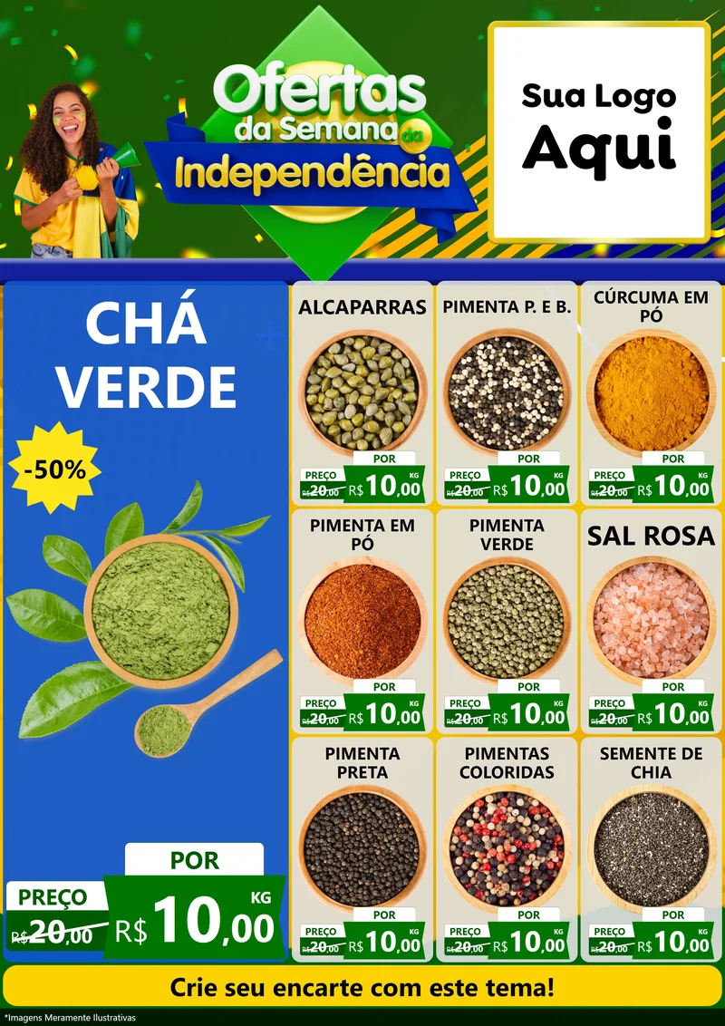Modelo de Encarte para Encarte A4 Vertical com o tema Ofertas da Semana da Independência para Produtos Naturais