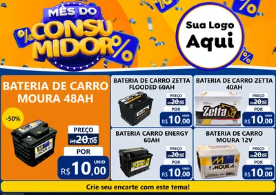 Modelo de Encarte para Encarte A4 Horizontal com o tema Mês do Consumidor para Baterias Elétricas