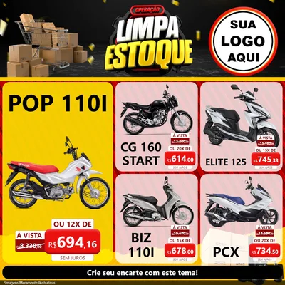 Modelo de Rede Social para Feed Facebook com o tema Operação Limpa Estoque para Concessionaria de Motos
