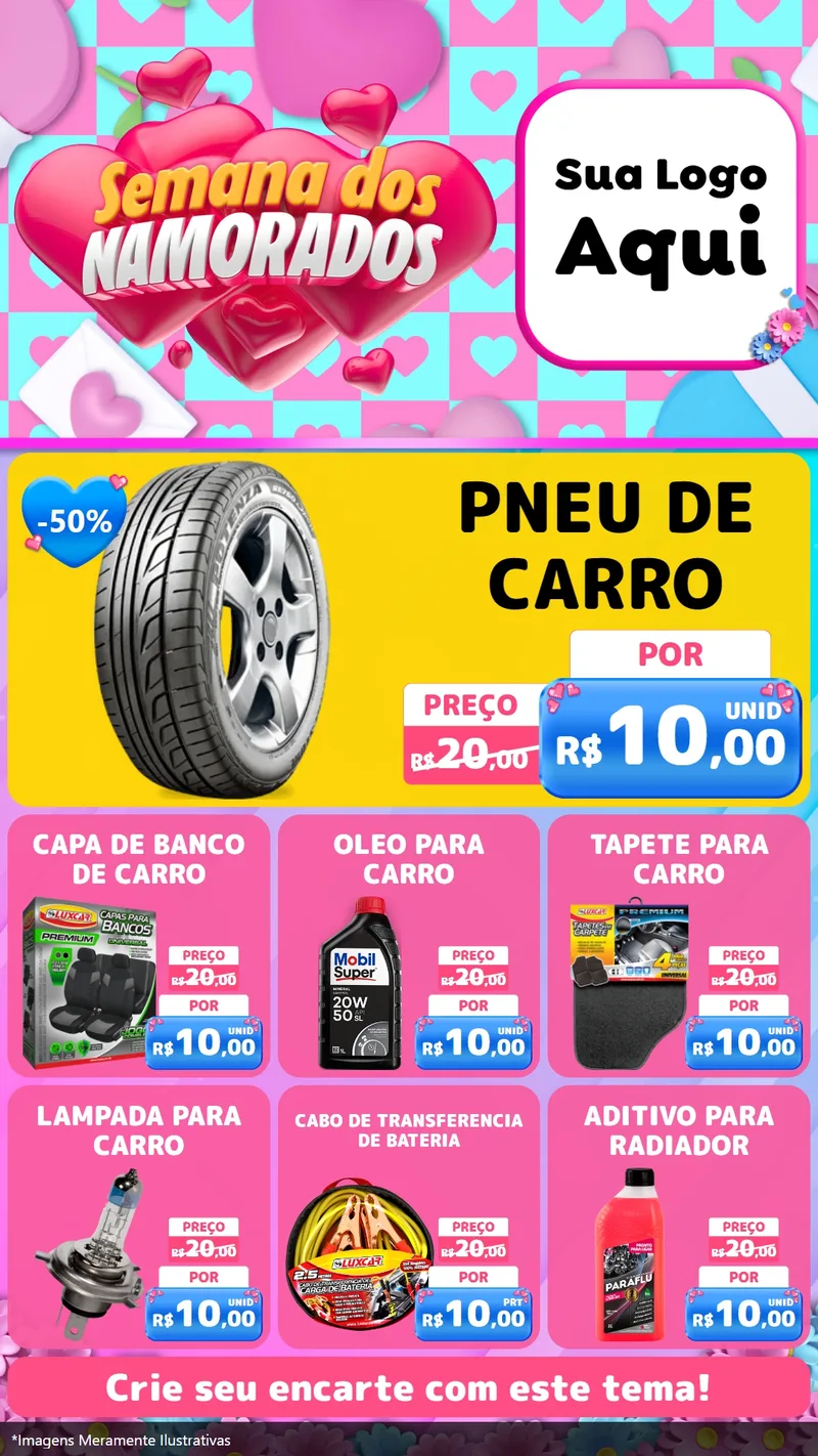 Modelo de Rede Social para Stories com o tema Semana dos Namorados para Auto peças