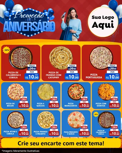 Modelo de Rede Social para Feed Instagram com o tema Promoção de Aniversário para Pizzaria