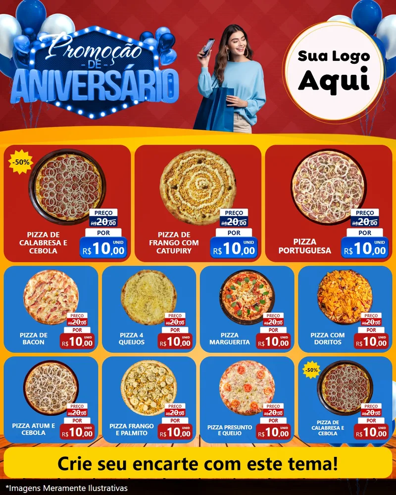 Modelo de Rede Social para Feed Instagram com o tema Promoção de Aniversário para Pizzaria