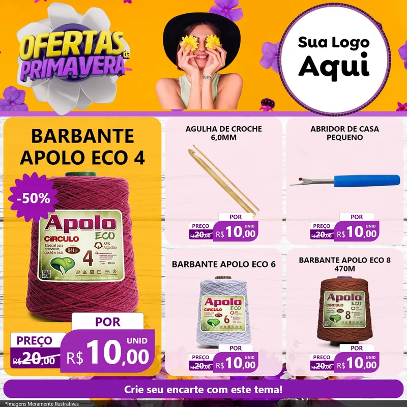 Modelo de Rede Social para Feed Facebook com o tema Ofertas Da Primavera para Armarinho e Aviamentos