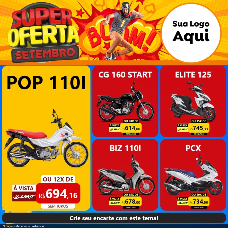 Modelo de Rede Social para Feed Facebook com o tema Super Oferta Setembro para Concessionaria de Motos