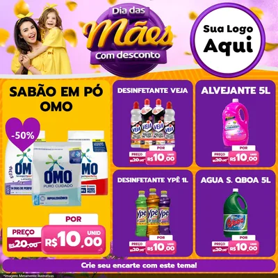 Modelo de Rede Social para Feed Facebook com o tema Dia das Mães com Desconto para Produtos de Limpeza