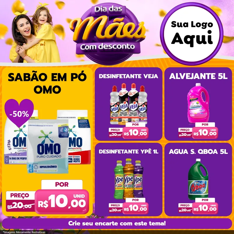 Modelo de Rede Social para Feed Facebook com o tema Dia das Mães com Desconto para Produtos de Limpeza