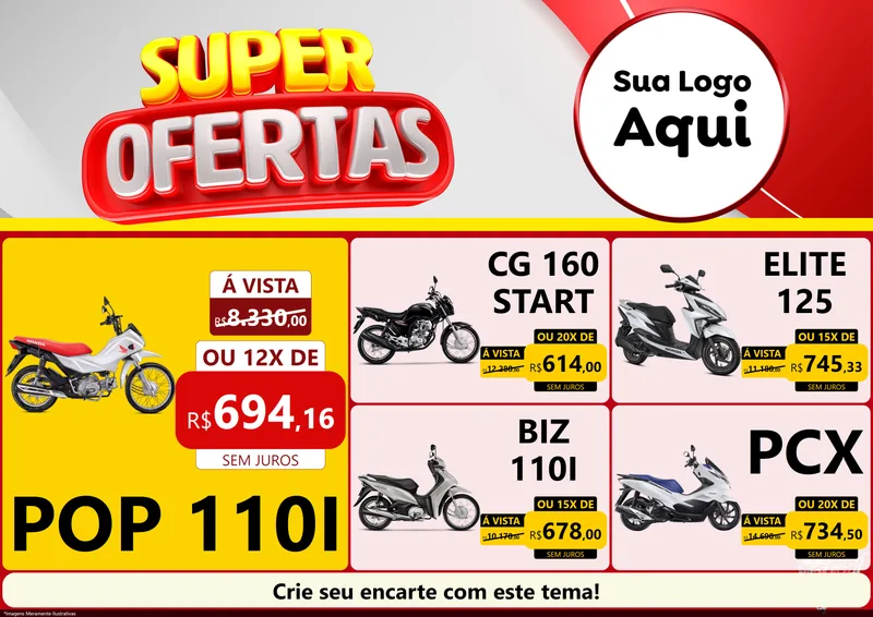 Modelo de Encarte para Encarte A4 Horizontal com o tema Super Ofertas para Concessionaria de Motos