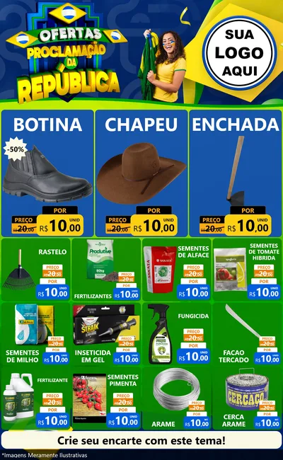 Modelo de Encarte para Encarte Grande com o tema Ofertas Proclamação da República para Agropecuária