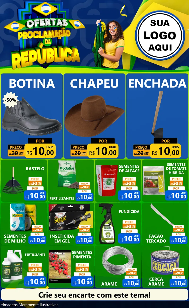 Modelo de Encarte para Encarte Grande com o tema Ofertas Proclamação da República para Agropecuária