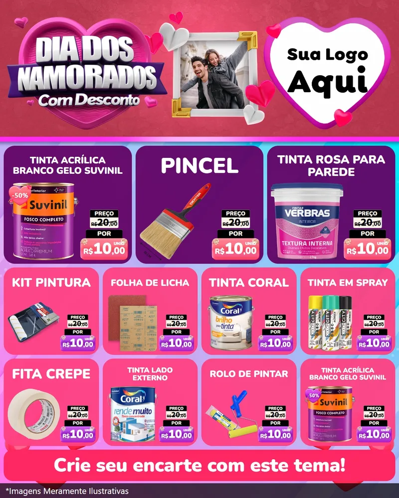 Modelo de Rede Social para Feed Instagram com o tema Dia Dos Namorados Com Desconto para Tintas e Ferramentas