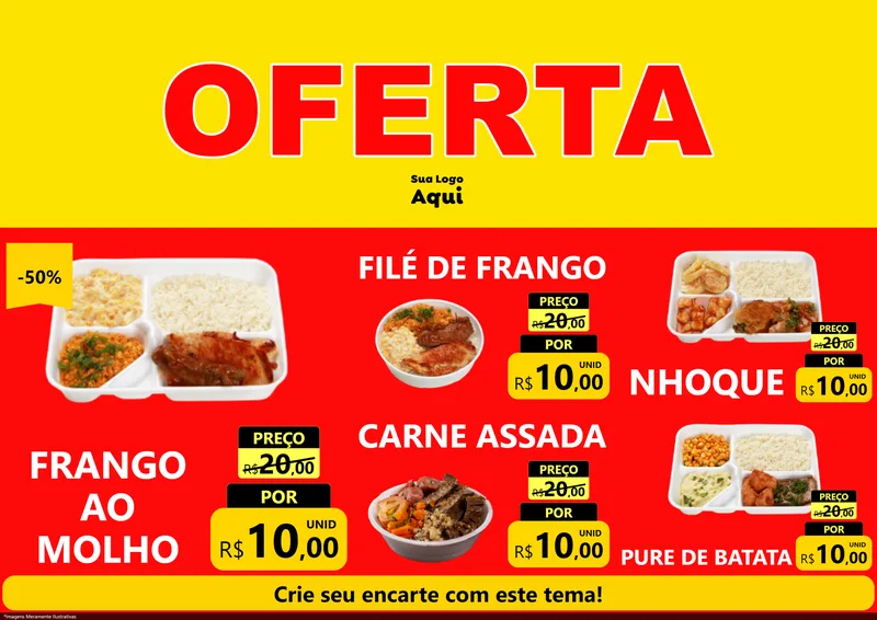 Modelo de Encarte para Encarte A4 Horizontal com o tema OFERTA - Vermelho Cartaz para Restaurante