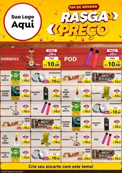 Modelo de Encarte para Encarte A4 Vertical com o tema Fim de Semana Rasga Preços para Tabacaria