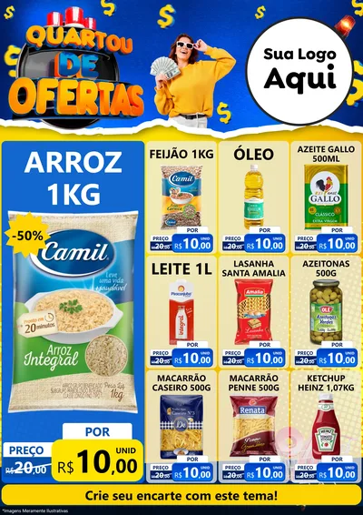 Modelo de Encarte para Encarte A4 Vertical com o tema Quartou de Ofertas para Supermercado