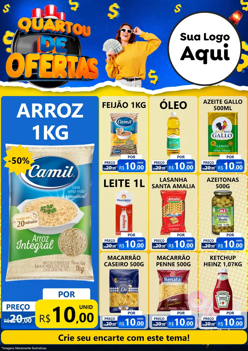 Modelo de Encarte para Encarte A4 Vertical com o tema Quartou de Ofertas para Supermercado