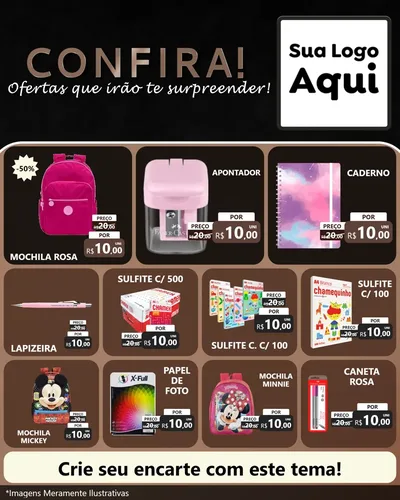 Modelo de Rede Social para Feed Instagram com o tema Confira! Ofertas que irão te surpreender! para Papelaria