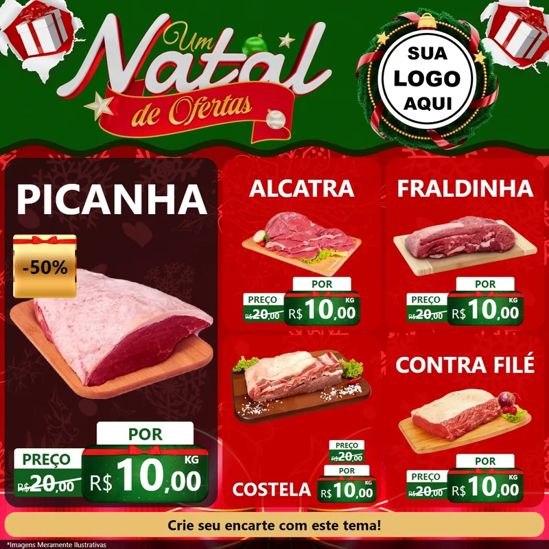 Modelo de Rede Social para Feed Facebook com o tema Um Natal de Ofertas para Açougue