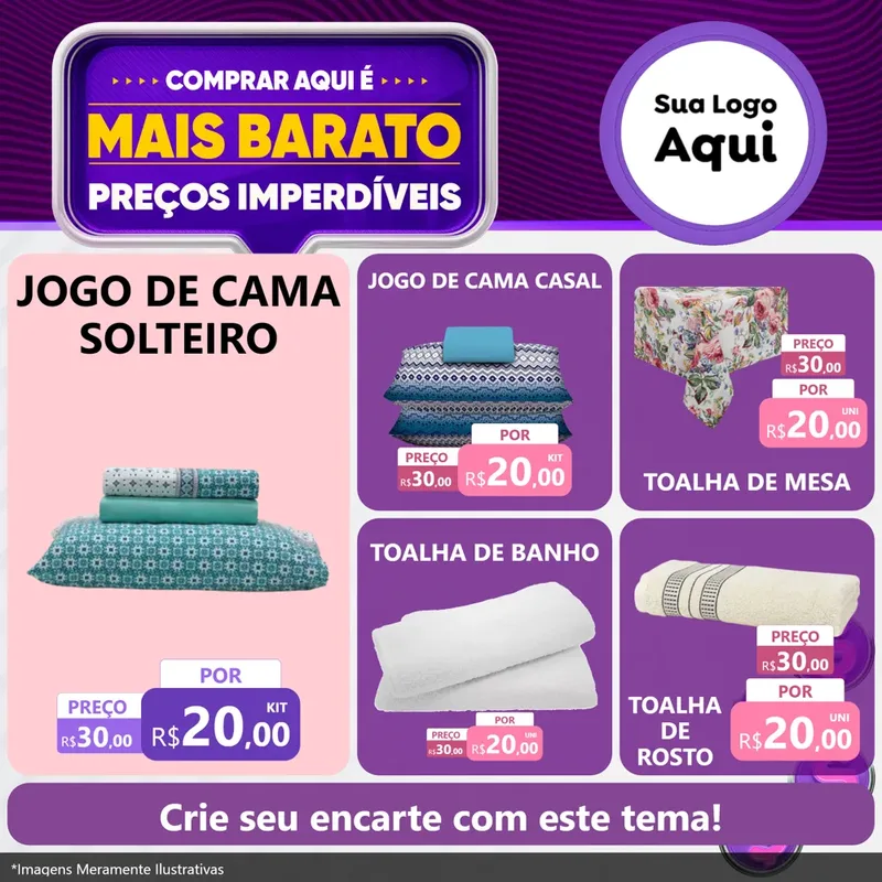 Modelo de Rede Social para Feed Facebook com o tema Mais Barato para Cama, Mesa e Banho