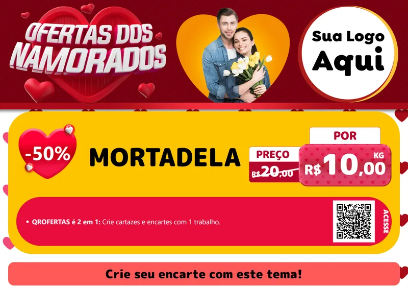 Modelo de Cartaz para Cartaz A4 Horizontal com o tema Ofertas Dos Namorados para Frios e Laticínios