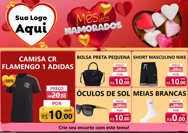 Modelo de Encarte para Encarte A4 Horizontal com o tema Mês dos Namorados para Roupas e acessórios