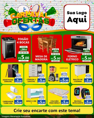 Modelo de Rede Social para Feed Instagram com o tema Carnaval de Ofertas para Móveis e Eletro