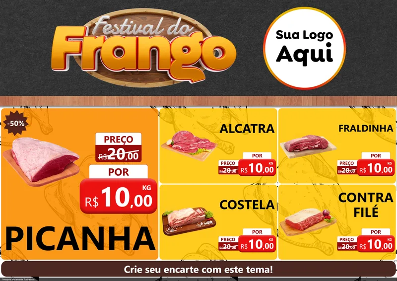 Modelo de Encarte para Encarte A4 Horizontal com o tema Festival do Frango para Açougue