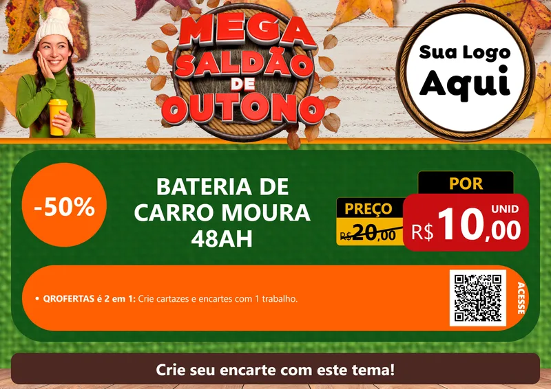 Modelo de Cartaz para Cartaz A4 Horizontal com o tema Mega Saldão de Outono para Baterias Elétricas
