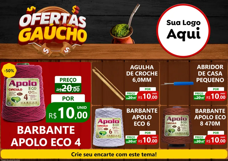 Modelo de Encarte para Encarte A4 Horizontal com o tema Ofertas Dia do Gaúcho para Armarinho e Aviamentos