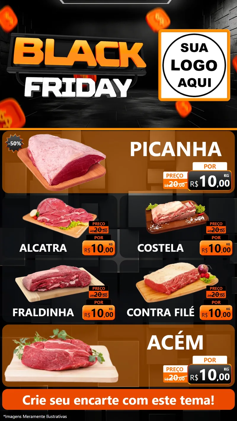 Modelo de TV para TV Vertical com o tema Black Friday para Açougue