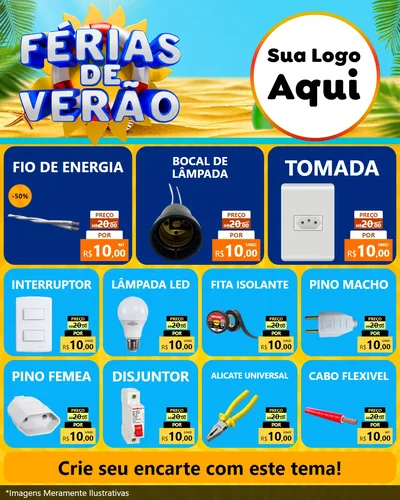 Modelo de Rede Social para Feed Instagram com o tema Férias de Verão para Materiais Elétricos
