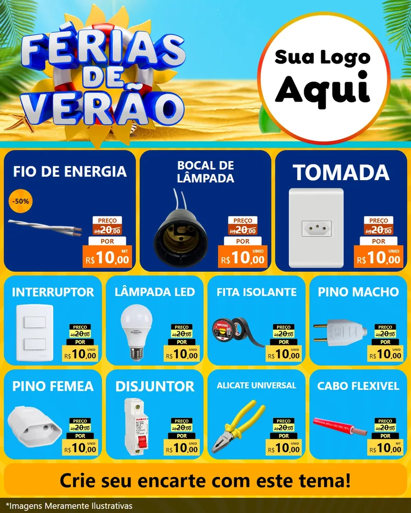 Modelo de Rede Social para Feed Instagram com o tema Férias de Verão para Materiais Elétricos