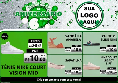 Modelo de Encarte para Encarte A4 Horizontal com o tema Promoção de Aniversário - 6 Anos para Calçados