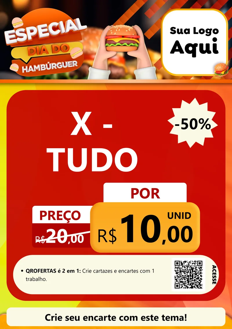 Modelo de Cartaz para Cartaz A4 Vertical com o tema Especial Dia do Hamburguer para Hamburgueria