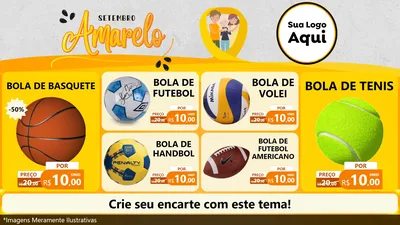 Modelo de TV para TV Horizontal com o tema Setembro Amarelo para Artigos Esportivos