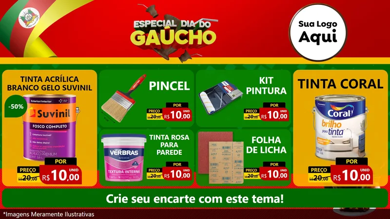 Modelo de TV para TV Horizontal com o tema Especial Dia do Gaúcho para Tintas e Ferramentas