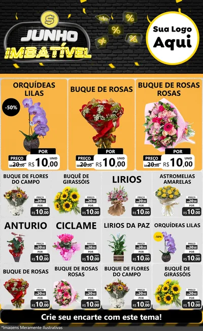 Modelo de Encarte para Encarte Grande com o tema Junho Imbatível para Floricultura e jardim