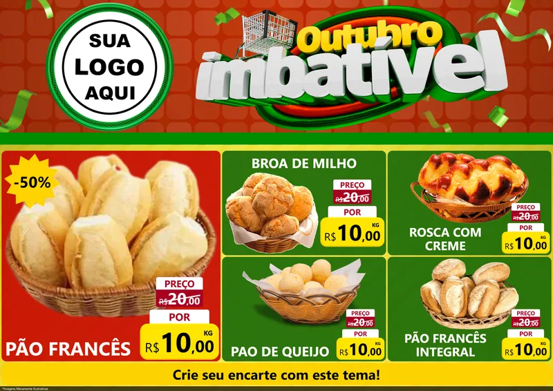 Modelo de Encarte para Encarte A4 Horizontal com o tema Outubro Imbatível para Padaria