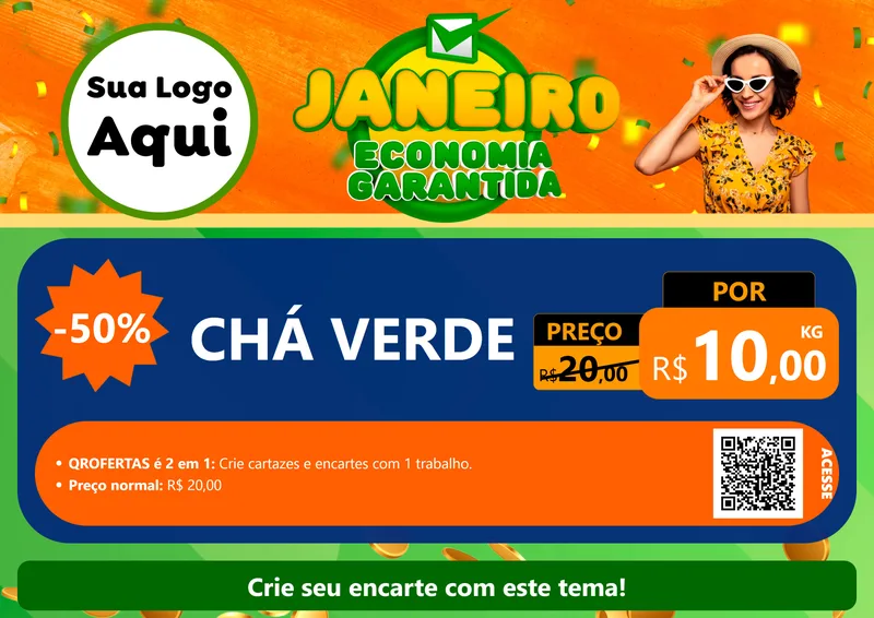 Modelo de Cartaz para Cartaz A4 Horizontal com o tema Janeiro - Economia Garantida para Produtos Naturais
