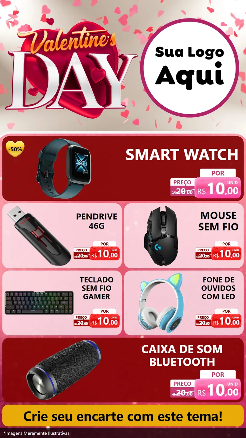 Modelo de TV para TV Vertical com o tema Valentine's Day para Informática